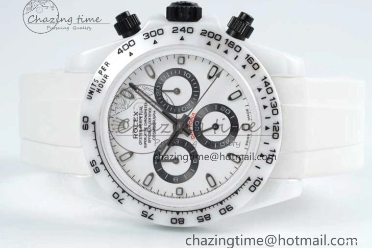 1223 FashionForward Daytona White Ceramic 5GF Best Edition White Black Dial on White Rubber Strap A 2329
